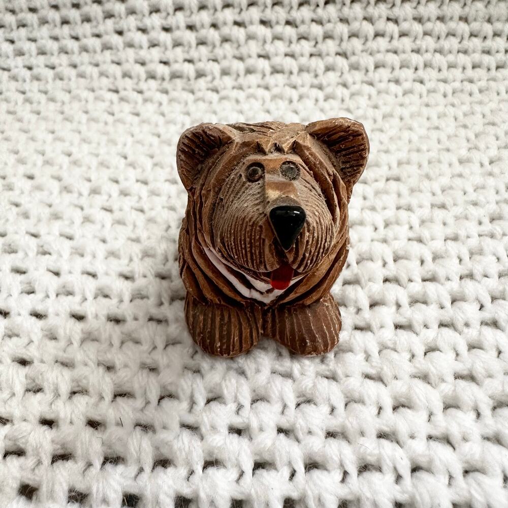 Artesania Rinconada German Shepherd Puppy Carved Figurine Red Tongue 2"